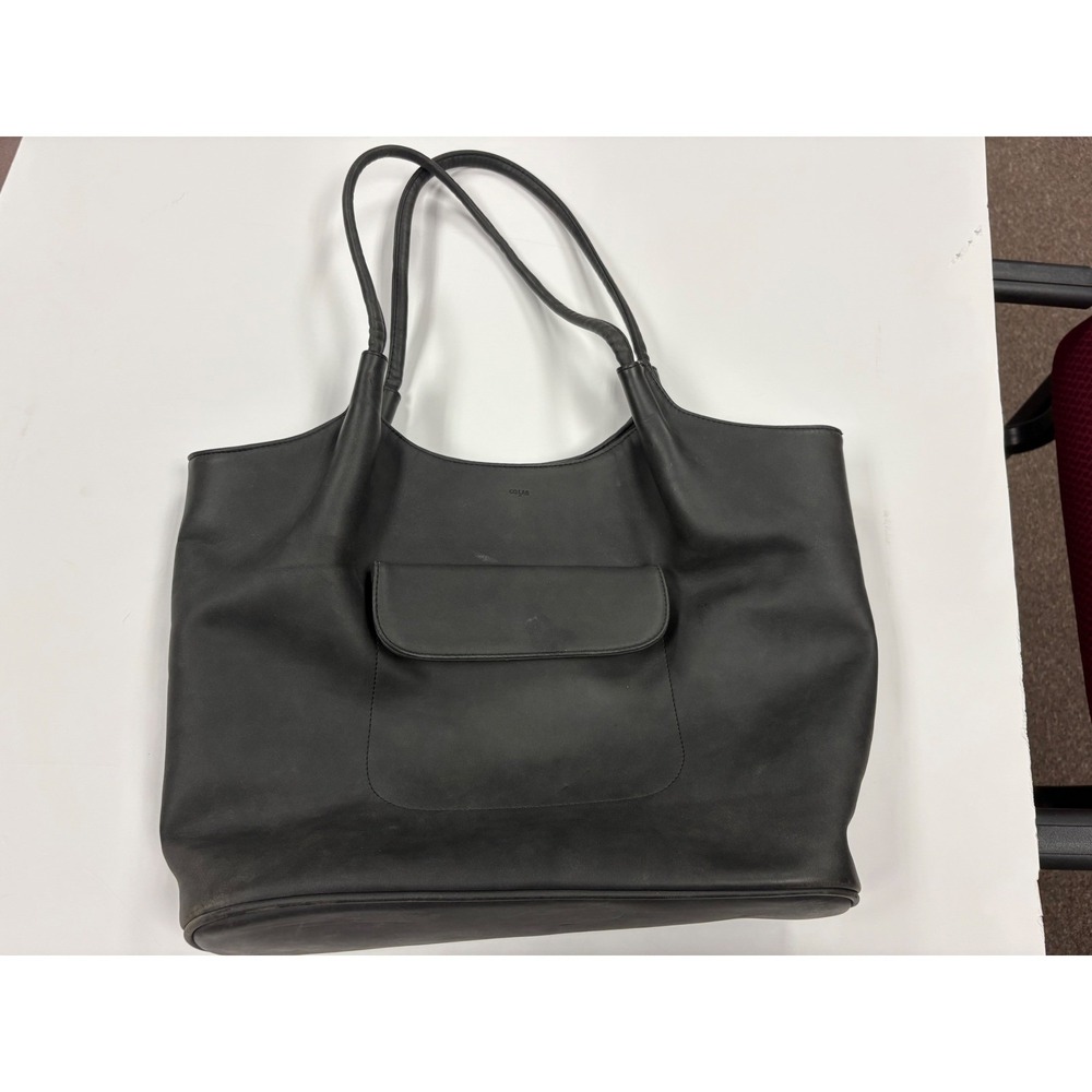 Colab Black Vegan Leather Tote Bag Front Pocket Shoulder Bag